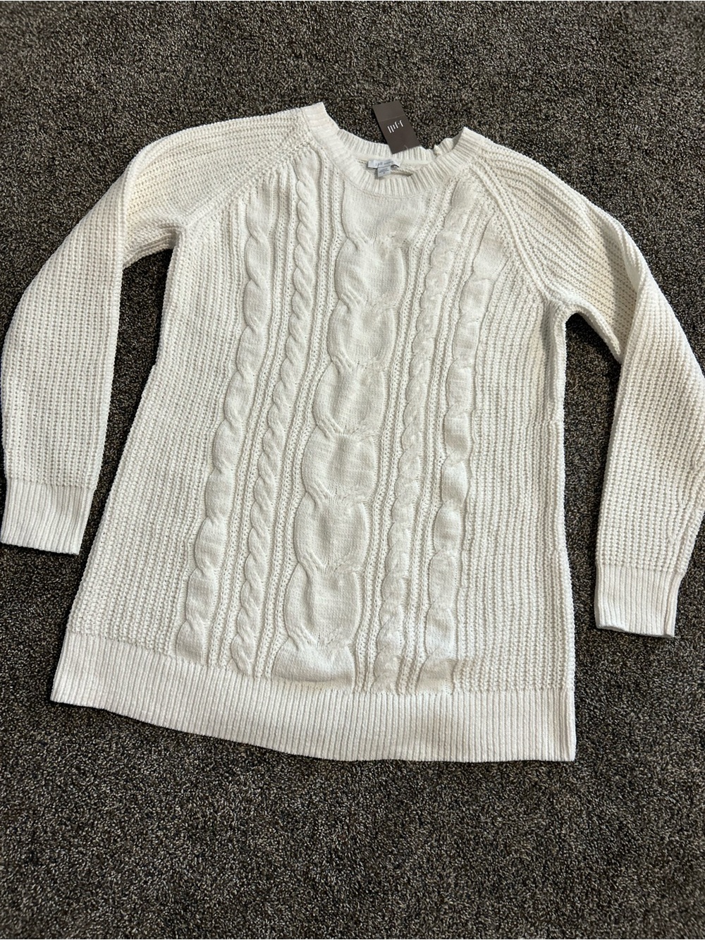 NWT J Jill Chenille medium white cream cable knit sweater crew neck fall winter